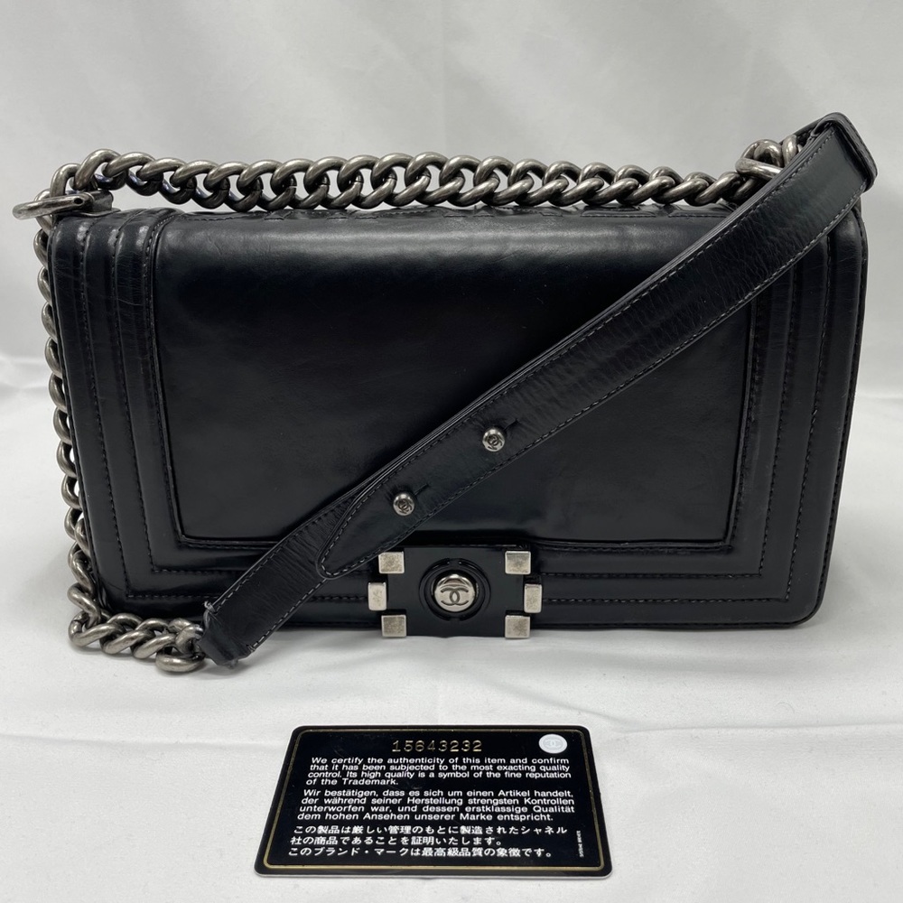 Chanel Smooth Black Leather Boy Bag Medium